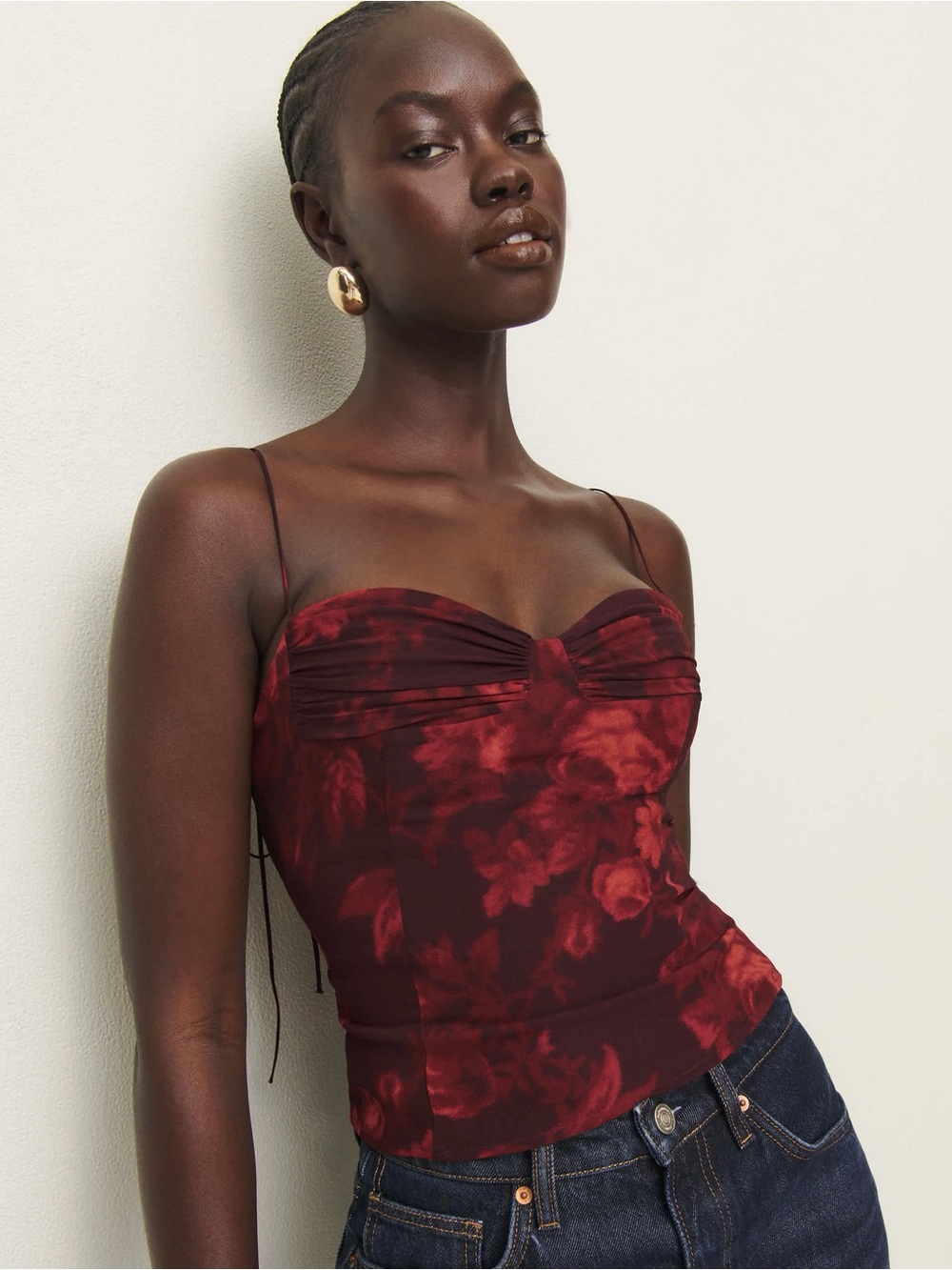 Reformation Burgundy Red Floral Bustier Camisole - Picture 1 of 5